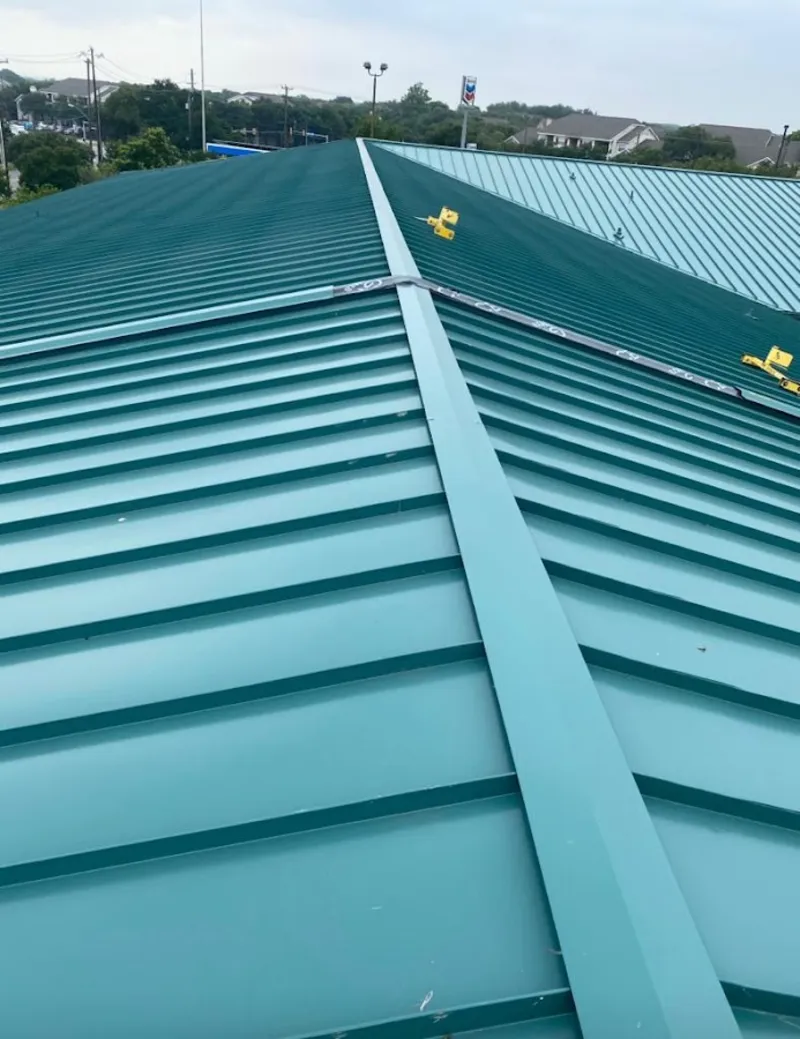 Green commercial metal roof ridge and valley for Metal Roof Repair in Foster City
